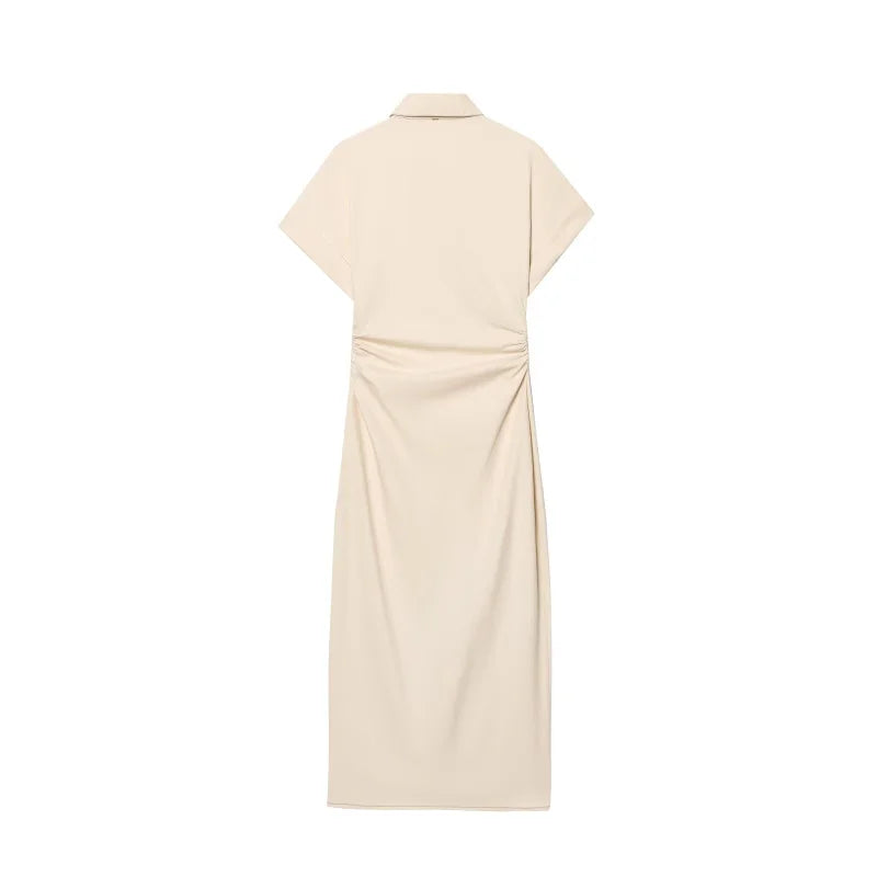 ETJ 2025 Summer Pleated Denim Midi Dress
