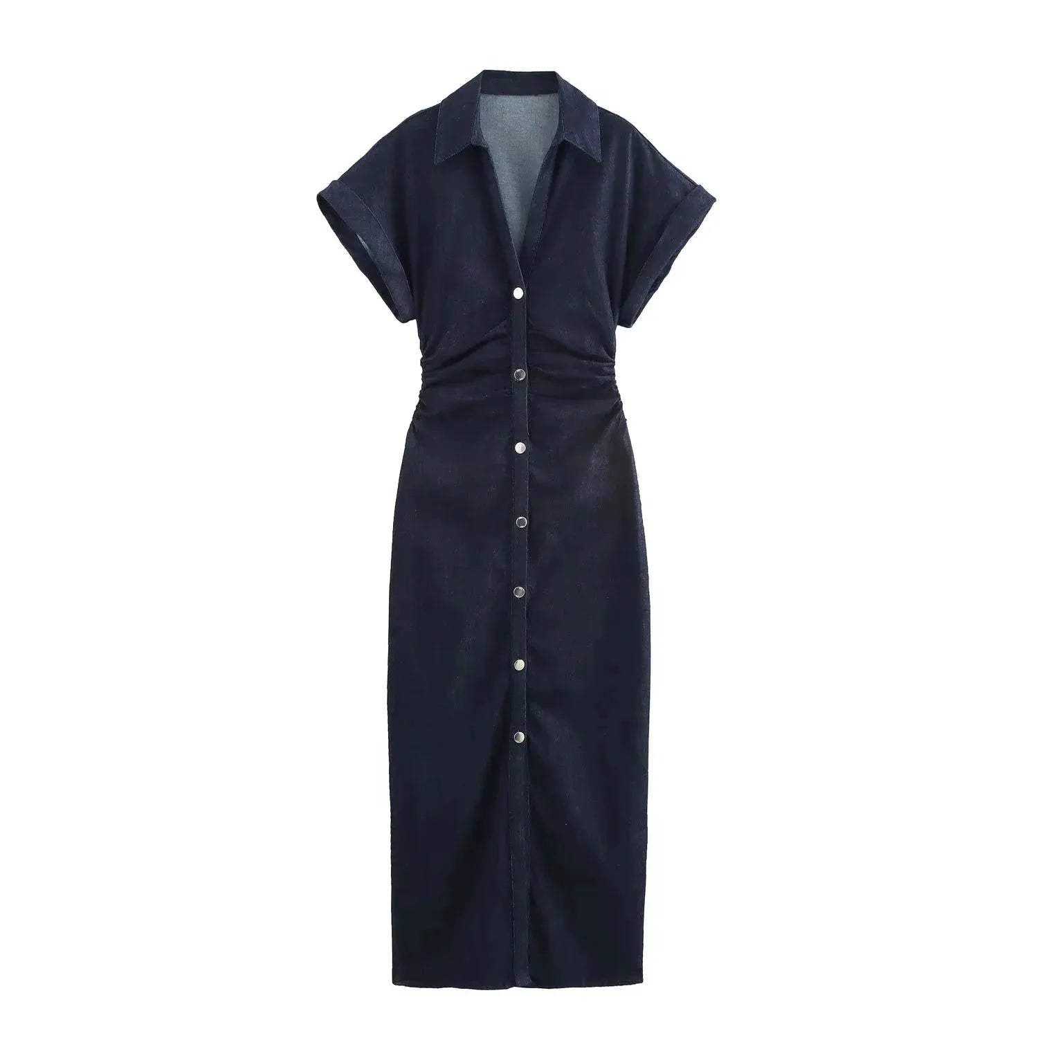 TRAF Ruched Denim Midi Dress