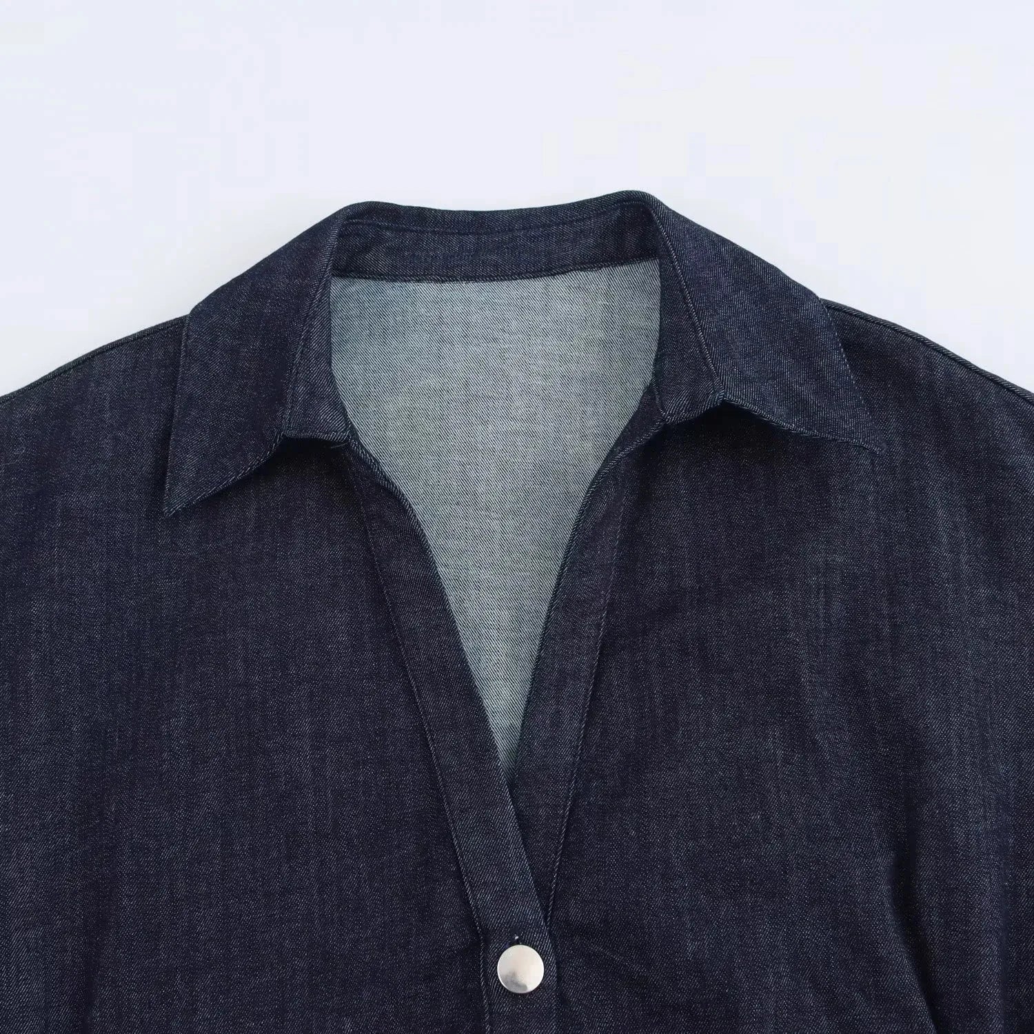 TRAF Ruched Denim Midi Dress