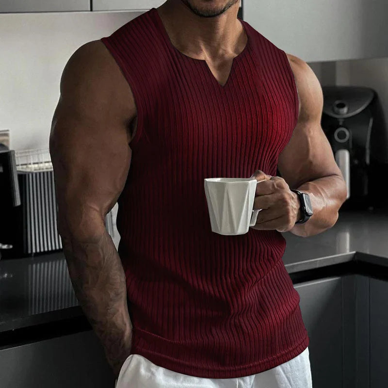 Men's Stripe V-Neck Gym Tank Top