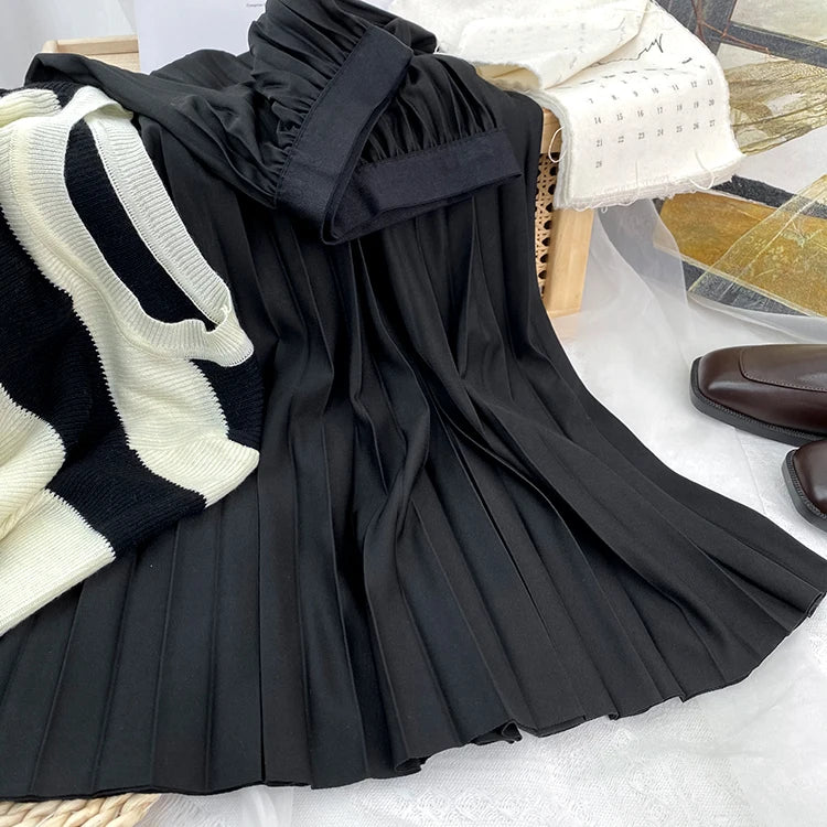 Elegant High Waist Pleated Midi Skirt