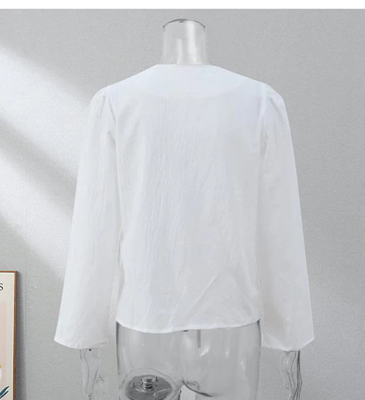Linen Lace-Up V-Neck Shirt