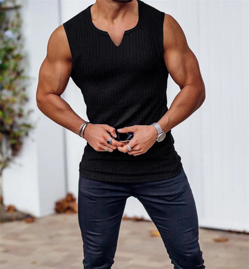 Men's Stripe V-Neck Gym Tank Top