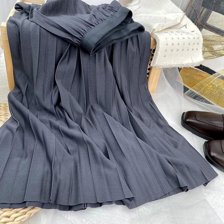 Elegant High Waist Pleated Midi Skirt