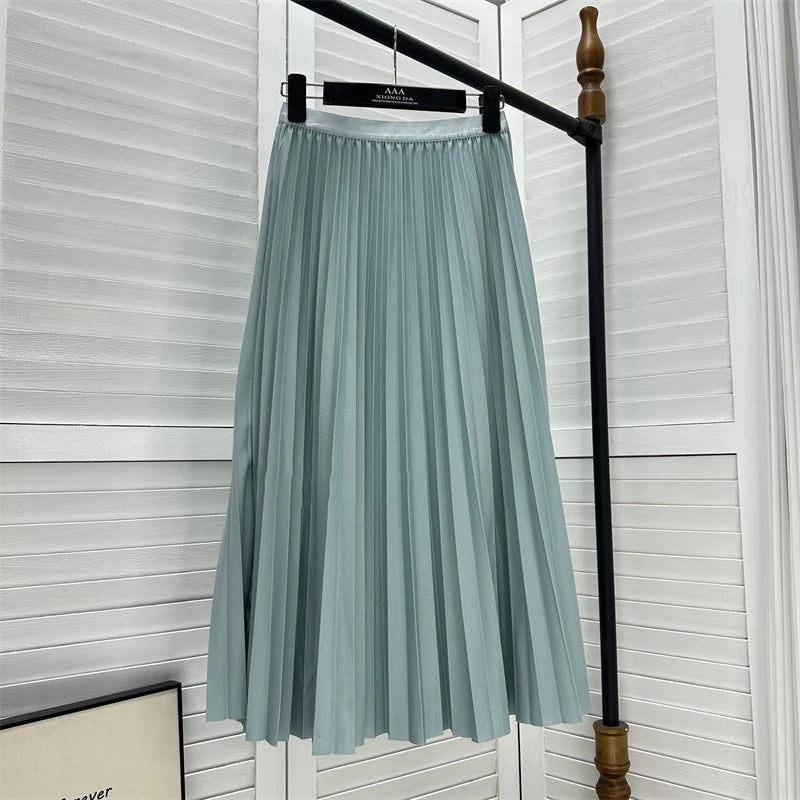 Elegant High Waist Pleated Midi Skirt