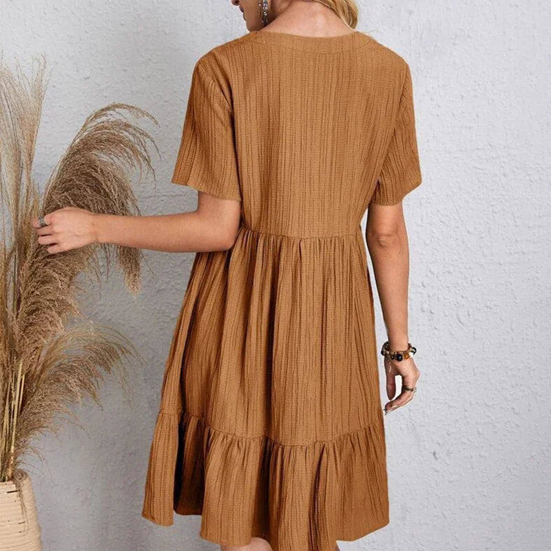 V-Neck Pleated A-Line Beach Dress