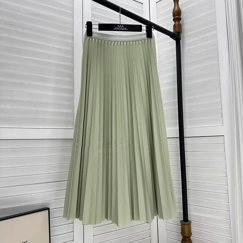Elegant High Waist Pleated Midi Skirt