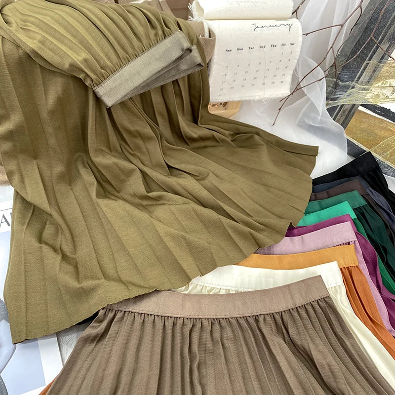 Elegant High Waist Pleated Midi Skirt