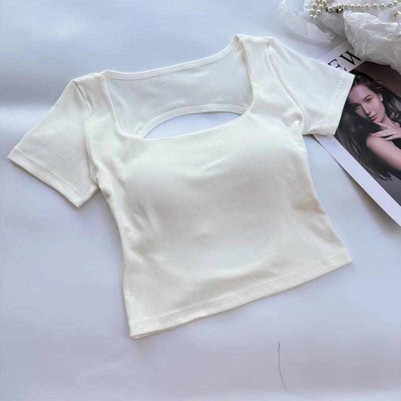 Women's Square Neck Crop Top with Built-in Bra
