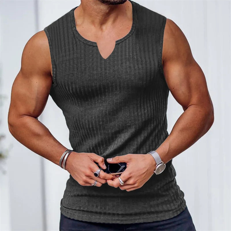 Men's Stripe V-Neck Gym Tank Top