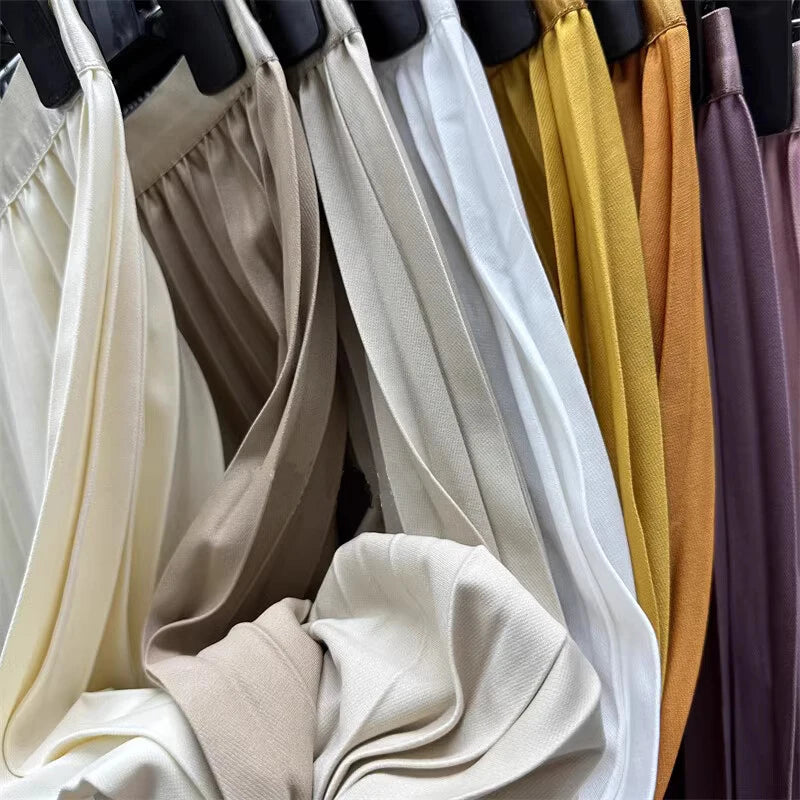 Elegant High Waist Pleated Midi Skirt