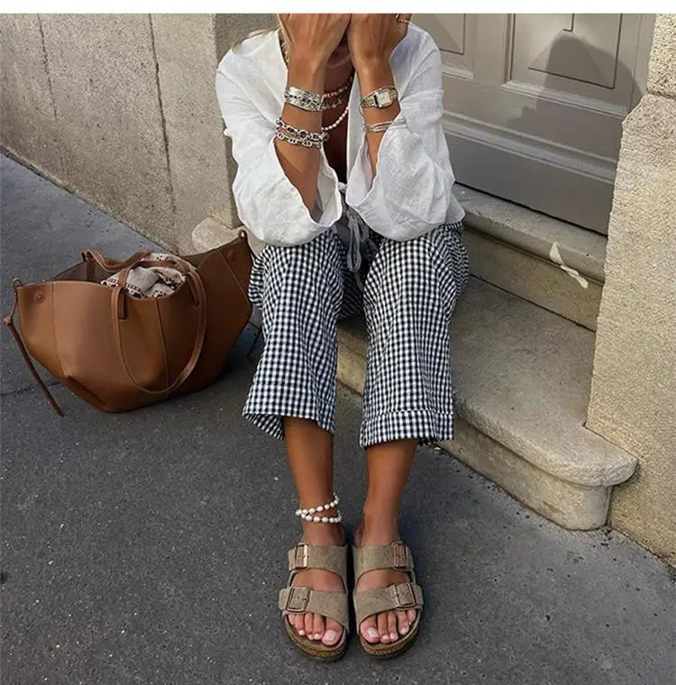 Linen Lace-Up V-Neck Shirt