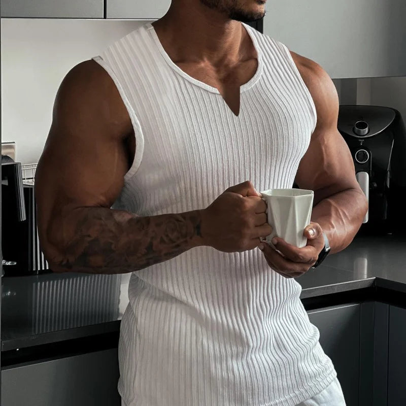 Men's Stripe V-Neck Gym Tank Top