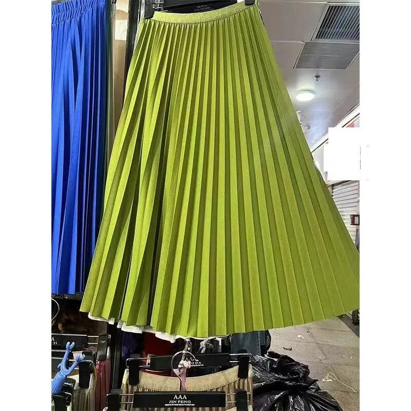 Elegant High Waist Pleated Midi Skirt