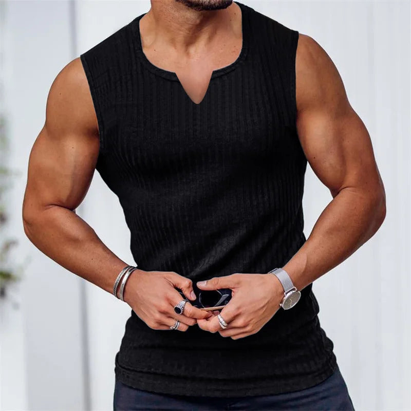 Men's Stripe V-Neck Gym Tank Top