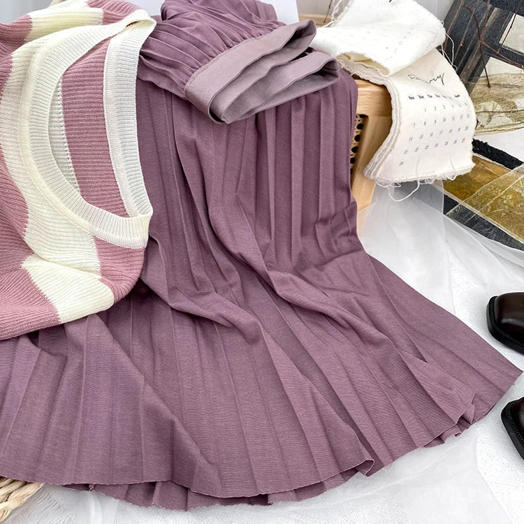 Elegant High Waist Pleated Midi Skirt