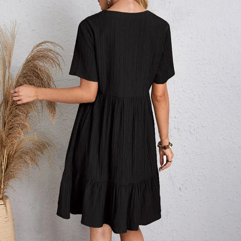 V-Neck Pleated A-Line Beach Dress