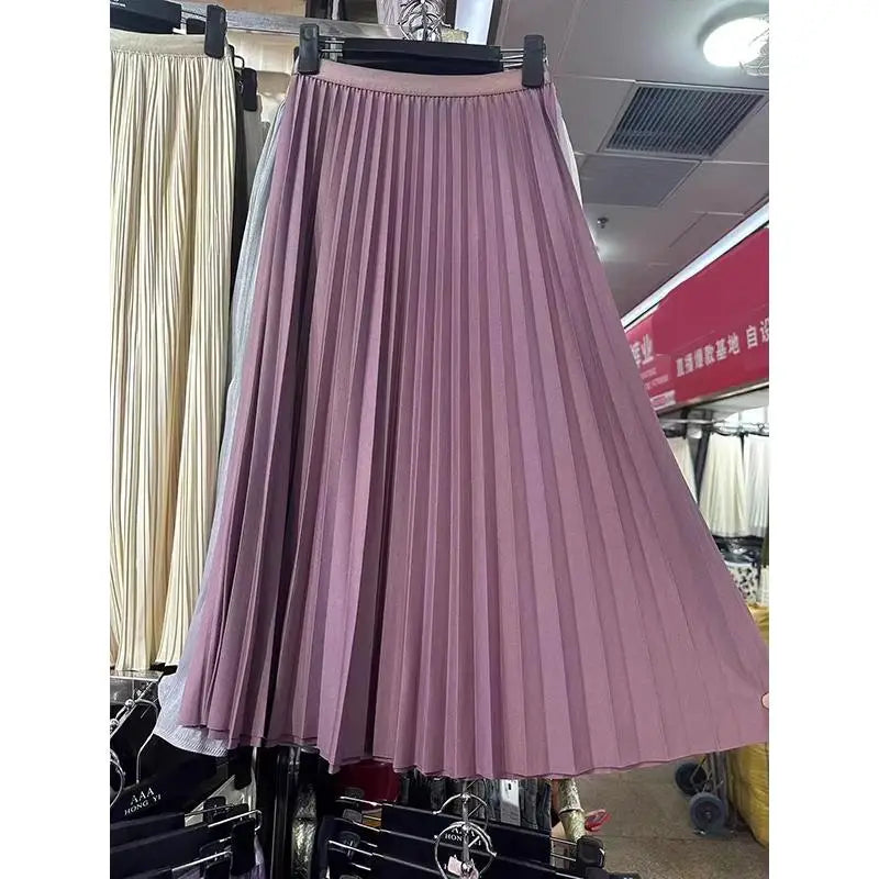 Elegant High Waist Pleated Midi Skirt