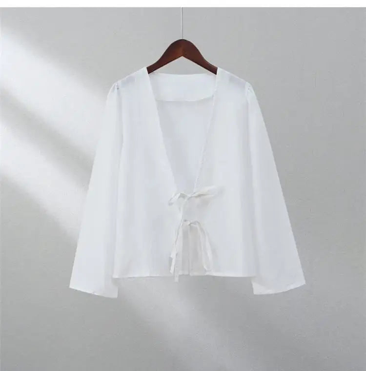 Linen Lace-Up V-Neck Shirt