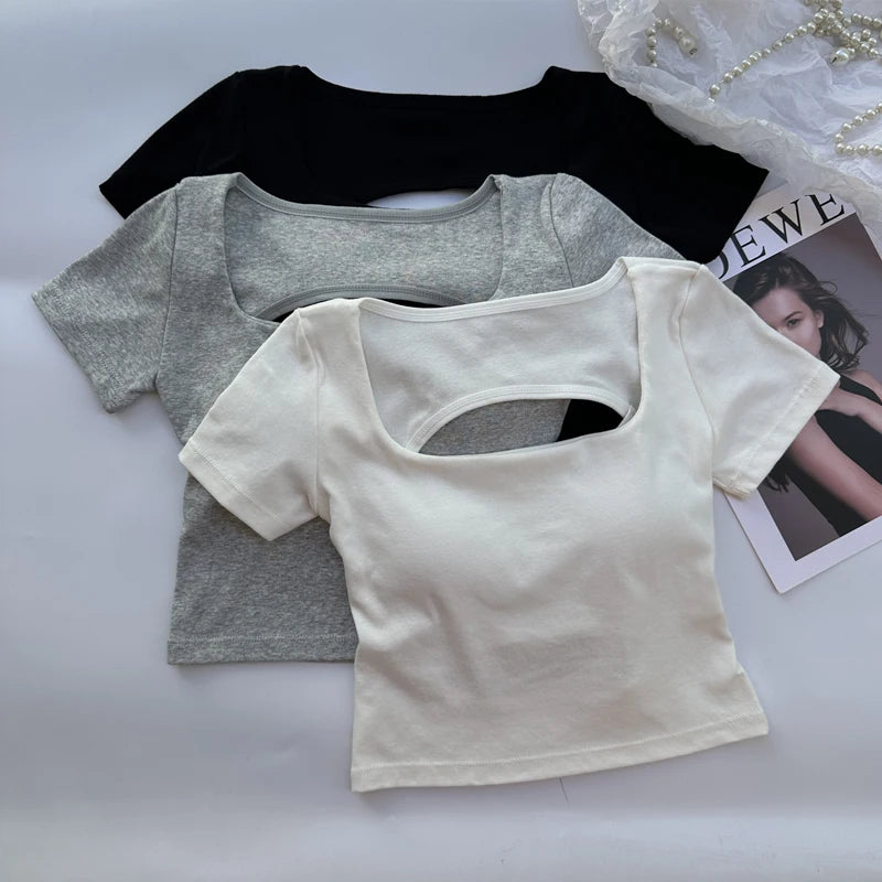 Women's Square Neck Crop Top with Built-in Bra