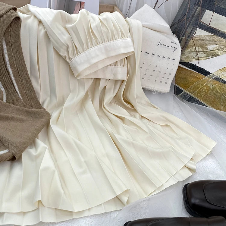 Elegant High Waist Pleated Midi Skirt