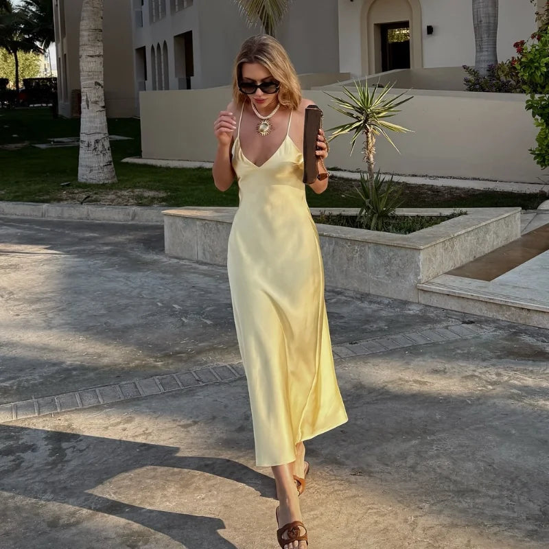 Backless V-Neck Sling Dress