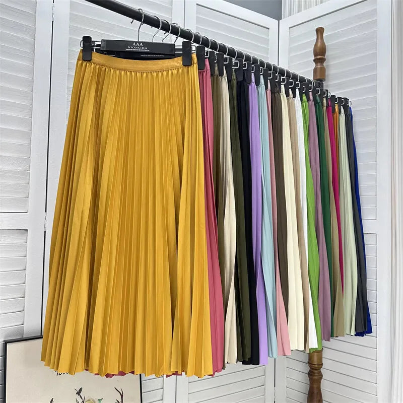 Elegant High Waist Pleated Midi Skirt