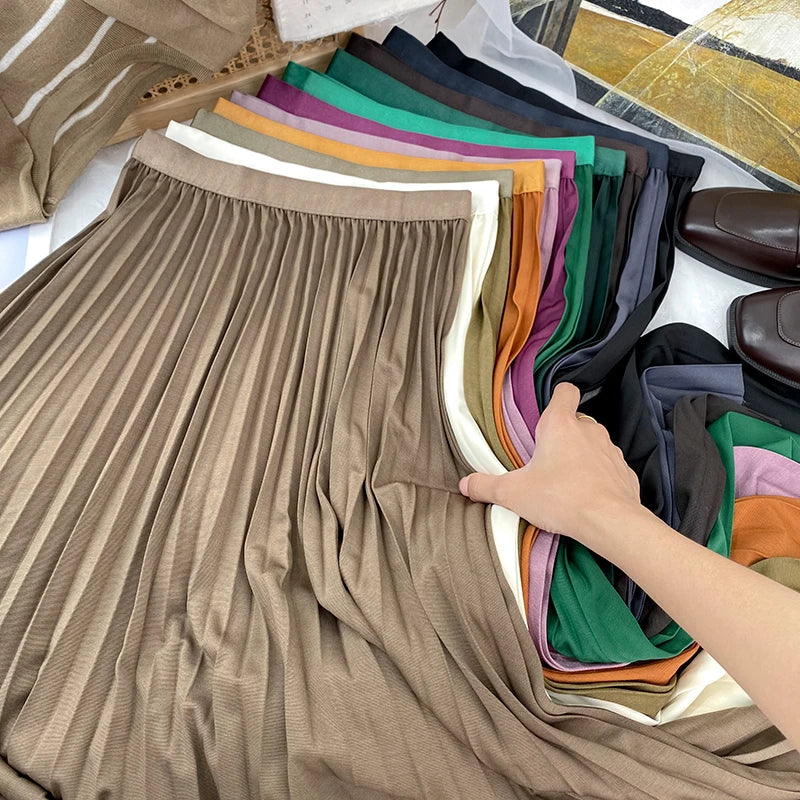 Elegant High Waist Pleated Midi Skirt