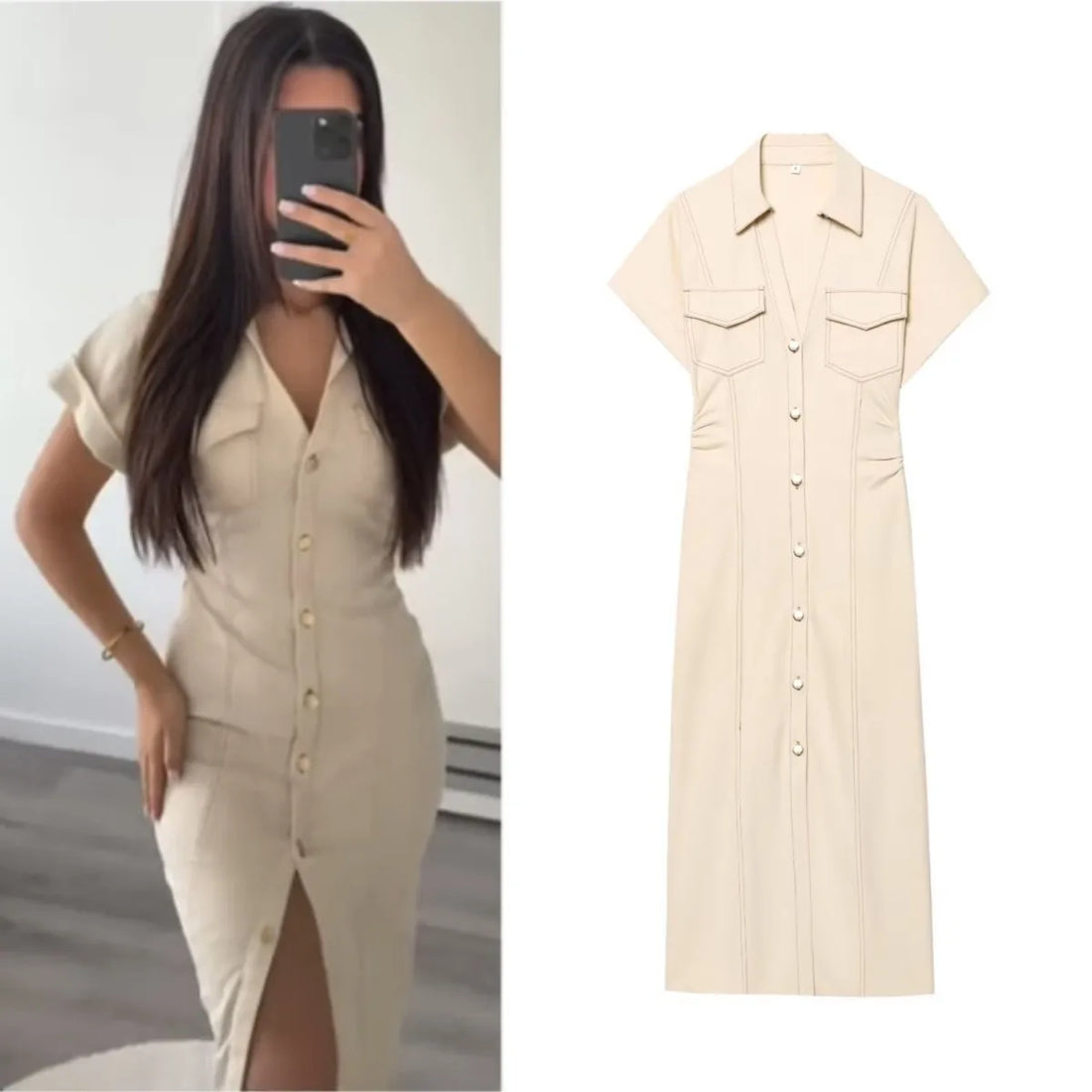ETJ 2025 Summer Pleated Denim Midi Dress
