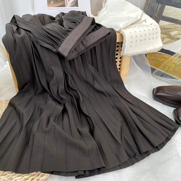 Elegant High Waist Pleated Midi Skirt