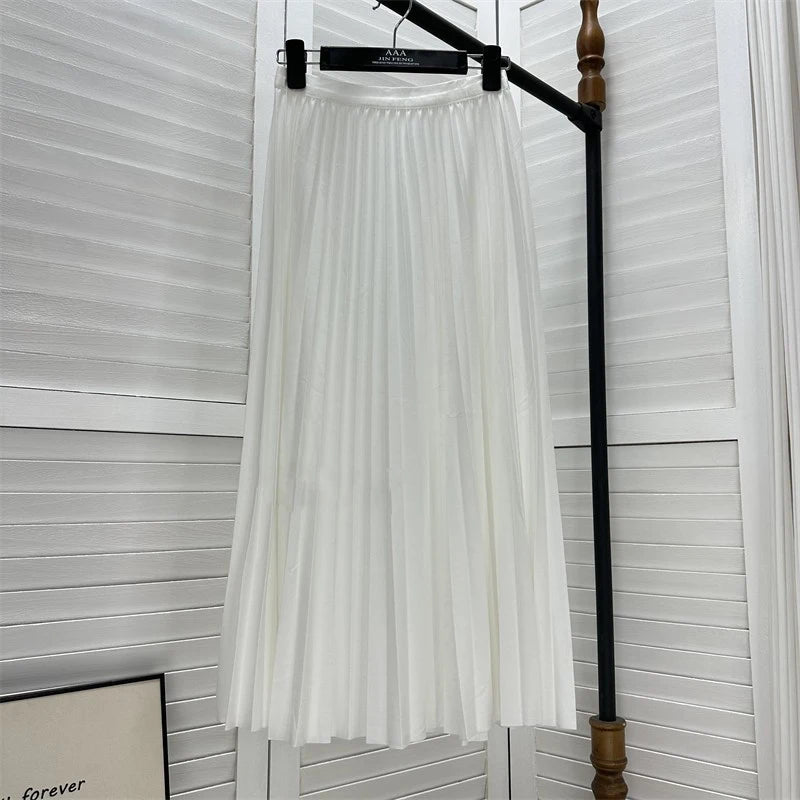 Elegant High Waist Pleated Midi Skirt