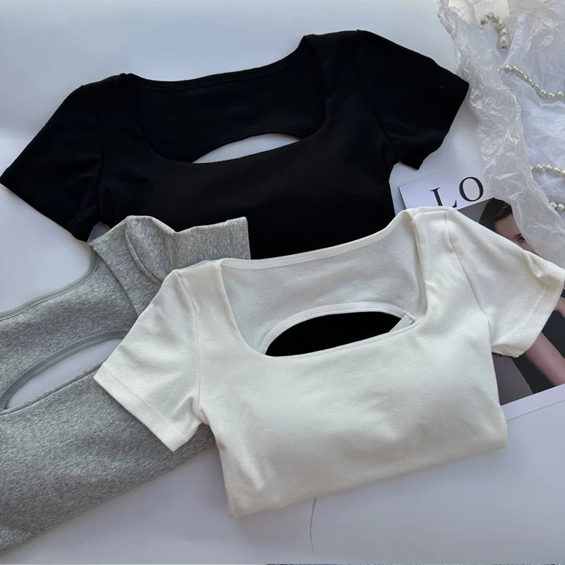 Women's Square Neck Crop Top with Built-in Bra