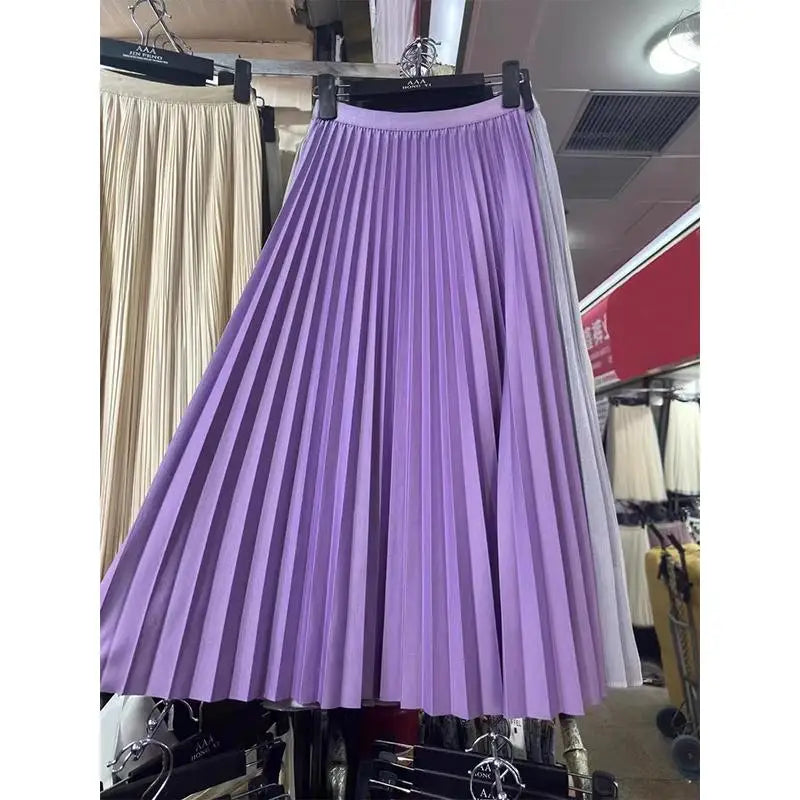 Elegant High Waist Pleated Midi Skirt
