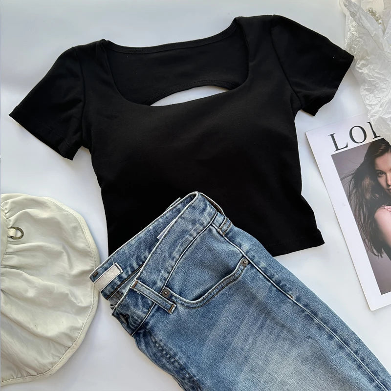 Women's Square Neck Crop Top with Built-in Bra