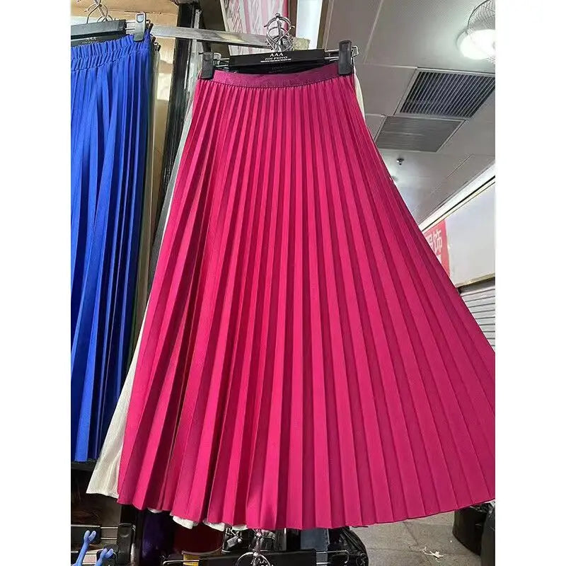 Elegant High Waist Pleated Midi Skirt
