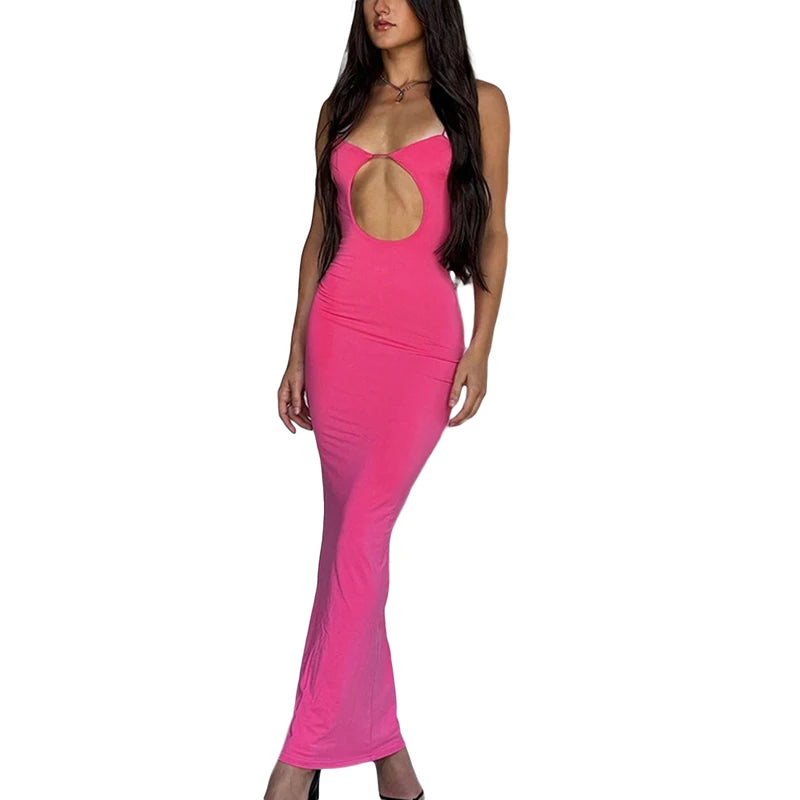Elegant Sleeveless V-Neck Maxi Dress with Ruffles