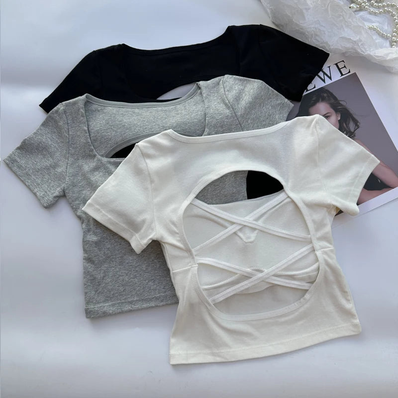 Women's Square Neck Crop Top with Built-in Bra