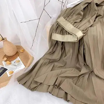 Elegant High Waist Pleated Midi Skirt