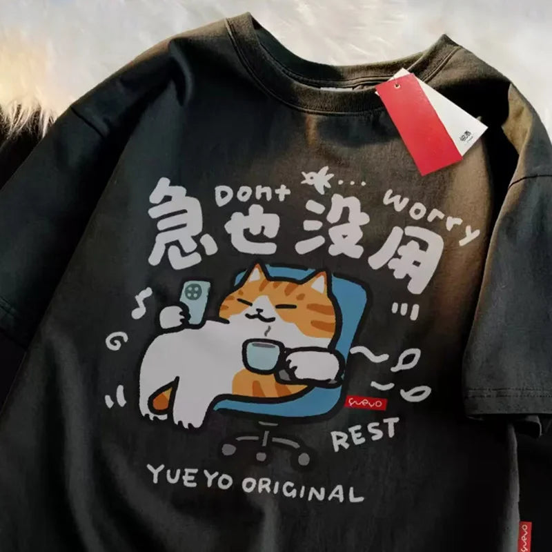 Fun Cartoon Cat Print Women's Summer T-Shirt