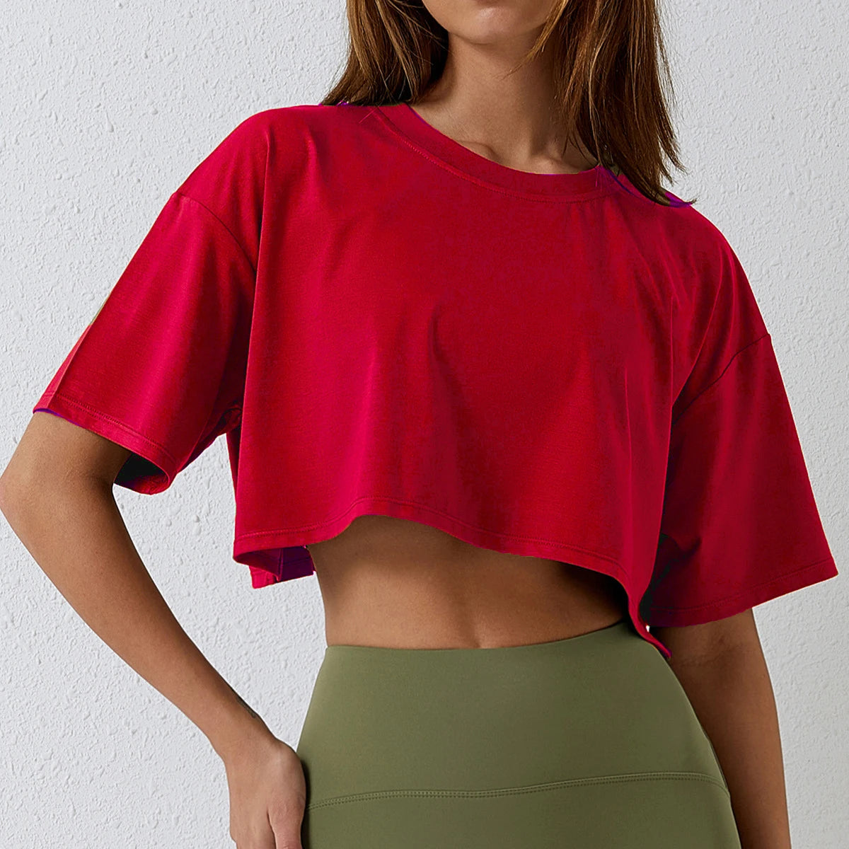 Women's Cotton Yoga Crop Top – Loose Fit Sport T-Shirt