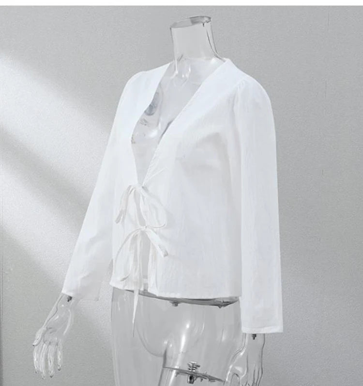 Linen Lace-Up V-Neck Shirt