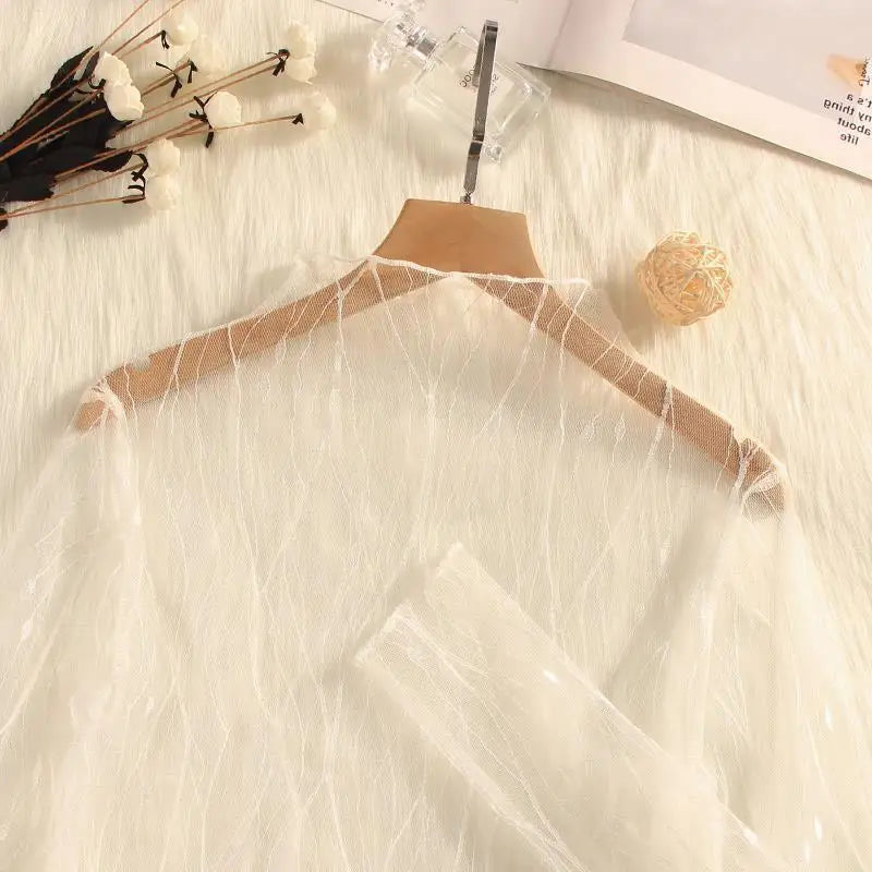 Sexy Sheer Lace Mesh Turtleneck Top