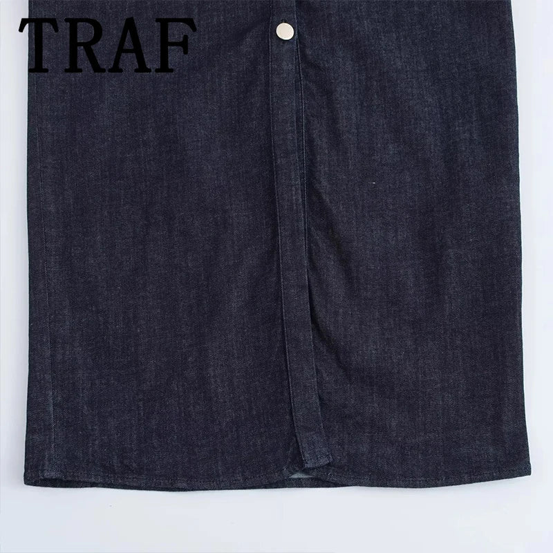 TRAF Ruched Denim Midi Dress