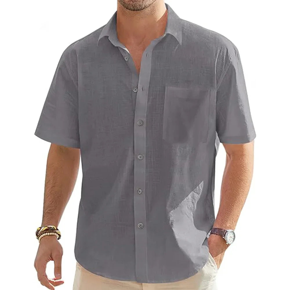 Men's Cotton Linen Short Sleeve Beach Shirt