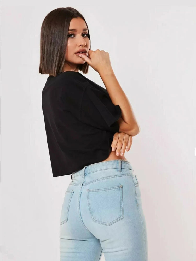 Women's Cotton Yoga Crop Top – Loose Fit Sport T-Shirt