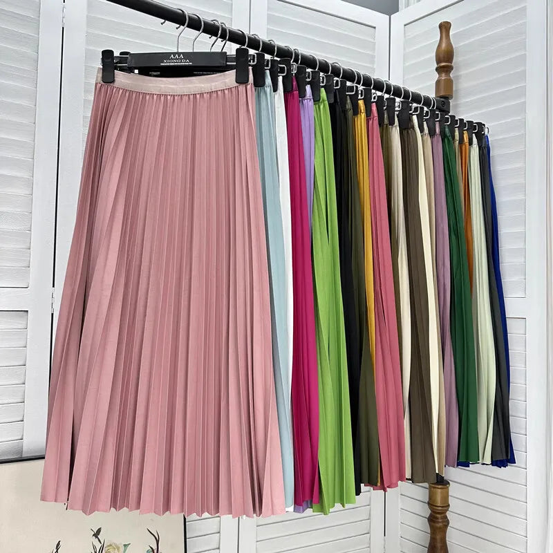 Elegant High Waist Pleated Midi Skirt