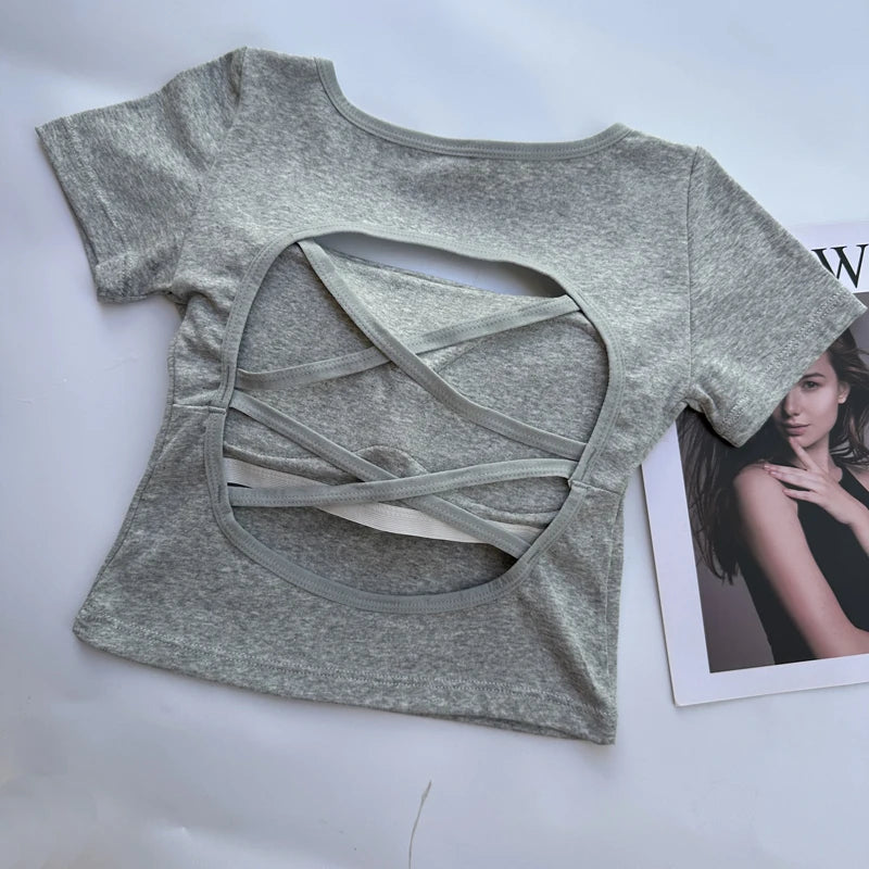 Women's Square Neck Crop Top with Built-in Bra