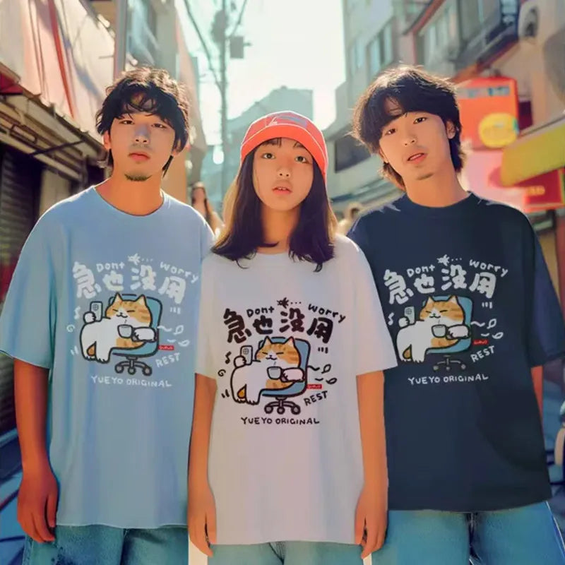 Fun Cartoon Cat Print Women's Summer T-Shirt