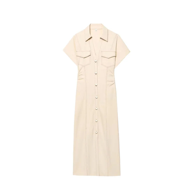 ETJ 2025 Summer Pleated Denim Midi Dress
