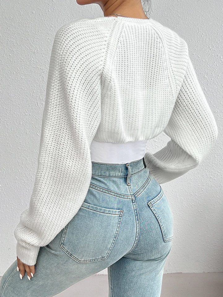 Women’s Ribbed Shrug Cardigan – Raglan Sleeve Open Front Knit